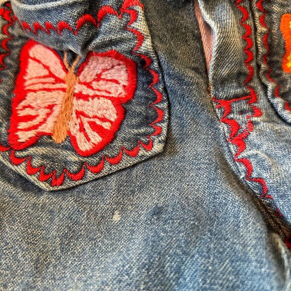 Vintage Handmade Vibrant Boho Embroidered Patchwork Denim Jeans - Picture 3 of 7